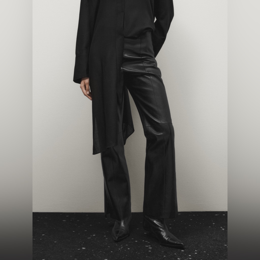 Nwt Massimo Dutti Black Nappa Leather Trouserslimited Edition Split Hem Medium